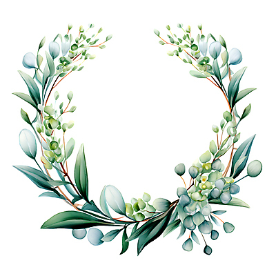 JPG 줄기 잎 일러스트 수채화 프레임 사람없음 초록색 화환 원형 풀 유칼립투스 국내일러스트 AI일러스트 AI콘텐츠 도형 식물 꽃 컬러 파일형식