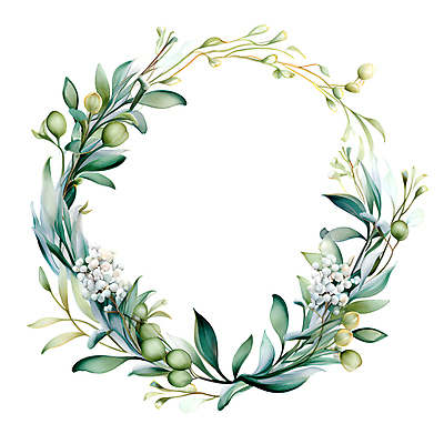 JPG 열매 줄기 잎 일러스트 수채화 프레임 사람없음 초록색 화환 원형 풀 유칼립투스 국내일러스트 AI일러스트 AI콘텐츠 도형 식물 꽃 컬러 파일형식