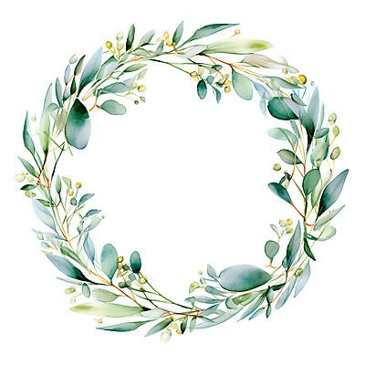 JPG 줄기 잎 일러스트 수채화 프레임 사람없음 초록색 화환 원형 풀 유칼립투스 국내일러스트 AI일러스트 AI콘텐츠 도형 식물 꽃 컬러 파일형식