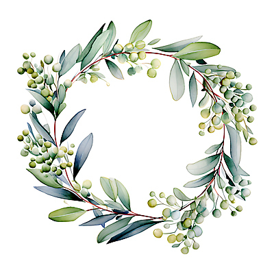 JPG 열매 줄기 잎 일러스트 수채화 프레임 사람없음 초록색 화환 원형 풀 유칼립투스 국내일러스트 AI일러스트 AI콘텐츠 도형 식물 꽃 컬러 파일형식