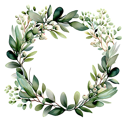 JPG 열매 줄기 잎 일러스트 수채화 프레임 사람없음 초록색 화환 원형 풀 유칼립투스 국내일러스트 AI일러스트 AI콘텐츠 도형 식물 꽃 컬러 파일형식