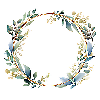 JPG 줄기 잎 일러스트 수채화 프레임 사람없음 초록색 화환 원형 풀 유칼립투스 국내일러스트 AI일러스트 AI콘텐츠 도형 식물 꽃 컬러 파일형식