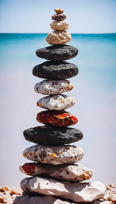 JPG 편집이미지 해변 사람없음 쌓기 희망 돌_바위 기도 석탑 디지털합성 소원 소원탑 편집실사 AI포토 AI콘텐츠 감정 바다 모션 탑 CG 파일형식