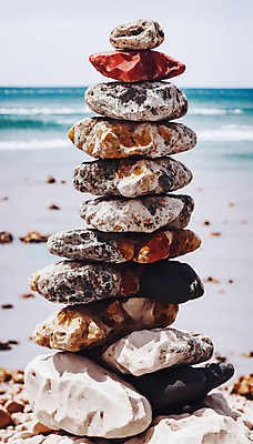 JPG 편집이미지 해변 사람없음 쌓기 희망 돌_바위 기도 석탑 디지털합성 소원 소원탑 편집실사 AI포토 AI콘텐츠 감정 바다 모션 탑 CG 파일형식