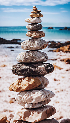 JPG 편집이미지 해변 사람없음 쌓기 희망 돌_바위 기도 석탑 디지털합성 소원 소원탑 편집실사 AI포토 AI콘텐츠 감정 바다 모션 탑 CG 파일형식