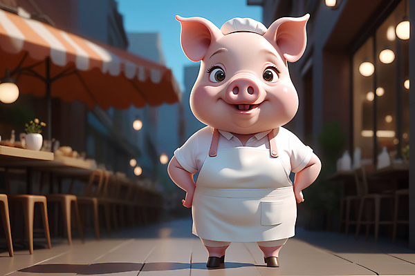 JPG 편집이미지 한마리 동물캐릭터 허리손 거리 3D캐릭터 서기 미소 사람없음 상점 요리사 앞치마 돼지 조리복 즐거움 돼지캐릭터 편집실사 AI컴퓨터그래픽 AI콘텐츠 동물 직업 캐릭터 1 감정 포즈 유니폼 포유류 모션 표정 CG 파일형식