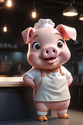 JPG 편집이미지 한마리 동물캐릭터 허리손 조명 3D캐릭터 서기 미소 사람없음 주방 요리사 돼지 조리복 즐거움 돼지캐릭터 편집실사 AI컴퓨터그래픽 AI콘텐츠 동물 직업 캐릭터 1 감정 포즈 유니폼 포유류 모션 표정 CG 파일형식
