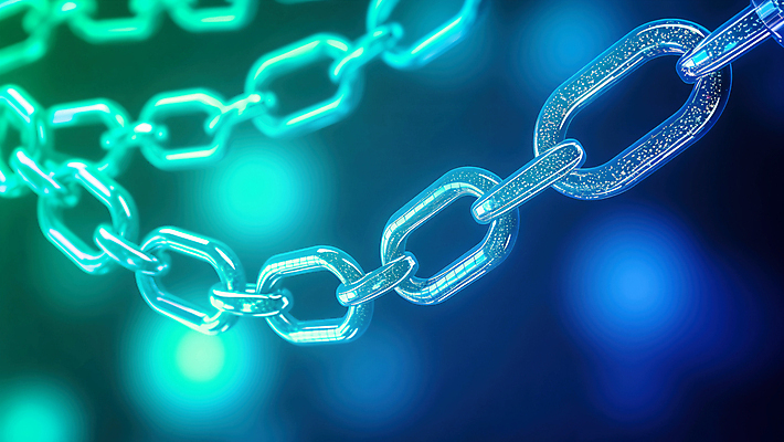 JPG 편집이미지 디지털백그라운드 사람없음 초록색 파란색 빛 반짝임 디지털 연결 쇠사슬 사이버 보안 그라데이션 블록체인 편집실사 AI컴퓨터그래픽 AI콘텐츠 컬러 백그라운드 모션 안전 금융 CG 파일형식 4차산업