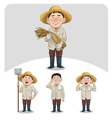 전신 남자 중년 허리손 일러스트 서기 미소 들기 여러명 수건 농사 파이팅 주먹 수확 벼 가을 농부 밀짚모자 귀농 닦기 전원생활 갈퀴 농업인의날 중년남자만 땀흘리기 월간캐릭터 일러캐릭터 AI파일 직업 캐릭터 모자_잡화 계절 기념일 포즈 다수 컨셉 농업 모션 곡류 표정 사람 성인 생활 위생용품 남자만 중년만 파일형식 벡터