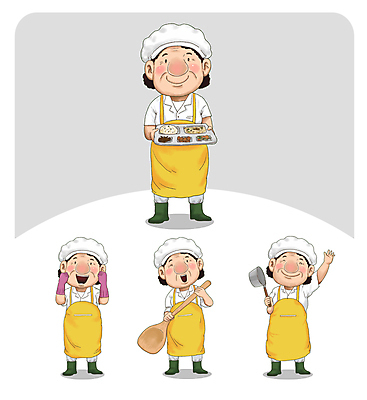 전신 여자 음식 중년 일러스트 윙크 서기 미소 들기 여러명 요리사 파이팅 앞치마 주먹 냄비 손인사 주걱 식판 급식 위생모자 중년여자만 월간캐릭터 일러캐릭터 AI파일 직업 캐릭터 모자_잡화 다수 모션 주방용품 표정 사람 성인 인사 솥 여자만 중년만 파일형식 벡터