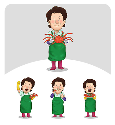 전신 여자 중년 일러스트 서기 미소 들기 여러명 파이팅 앞치마 상인 먹기 해산물 자영업 고무장갑 따봉 수산시장 대게 중년여자만 소상공인 월간캐릭터 일러캐릭터 AI파일 직업 캐릭터 장갑 다수 비즈니스 모션 표정 사람 성인 경제 게 최고 시장 고무 여자만 중년만 파일형식 벡터
