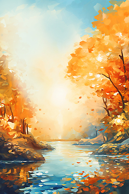 JPG 구름 호수 단풍 낙엽 일러스트 자연 하늘 단풍나무 풍경 사람없음 가을풍경 주황색 가을 유화 국내일러스트 AI일러스트 AI콘텐츠 자연요소 나무 계절 컬러 잎 미술 생태계 파일형식 가을_계절