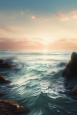 JPG 구름 편집이미지 물결 파도 바다 풍경 사람없음 일출 바위 편집실사 AI컴퓨터그래픽 AI콘텐츠 자연요소 노을 돌_바위 CG 파일형식