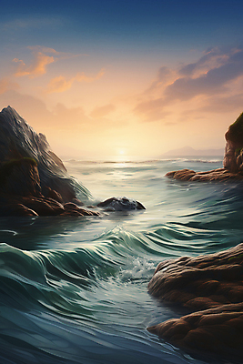 JPG 구름 편집이미지 물결 파도 바다 풍경 사람없음 태양 일출 바위 편집실사 AI컴퓨터그래픽 AI콘텐츠 자연요소 노을 돌_바위 CG 파일형식