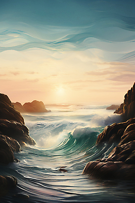 JPG 구름 편집이미지 물결 파도 바다 풍경 사람없음 태양 일출 바위 편집실사 AI컴퓨터그래픽 AI콘텐츠 자연요소 노을 돌_바위 CG 파일형식
