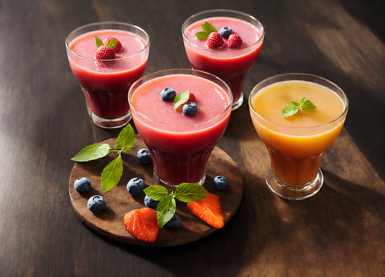 JPG 편집이미지 딸기 잔 실내 사람없음 과일주스 오렌지주스 민트 블루베리 딸기주스 나무받침 나무탁자 편집실사 AI포토 AI콘텐츠 식기 과일 탁자 내부 목재 주스 허브 받침대 CG 파일형식