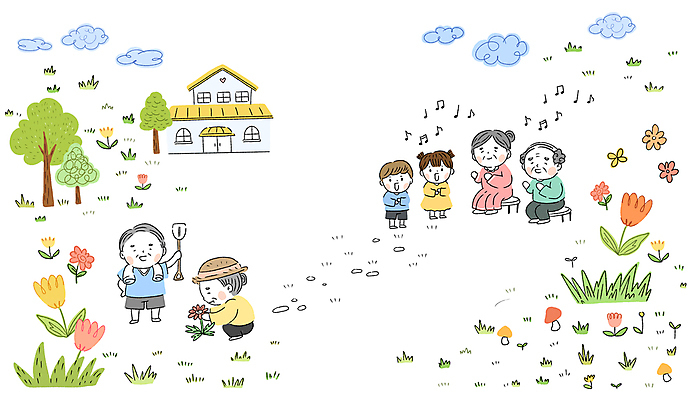 전신 PSD 나무 구름 여자 할아버지 노년 남자 꽃 할머니 여유 어린이 허리손 음표 일러스트 노래 휴식 주택 서기 들기 앉기 소녀 소년 잔디 여러명 버섯 박수 삽 원예 노인복지 장기자랑 국내일러스트 자연요소 식물 기호 감정 음악 포즈 다수 컨셉 모션 사람 손짓 성인 취미 건물 복지 파일형식