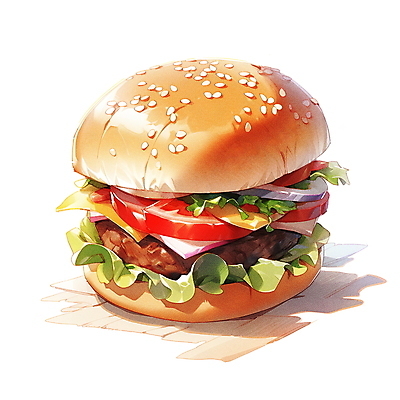 JPG 음식 채소 일러스트 수채화 치즈 패스트푸드 사람없음 햄버거 패티 국내일러스트 AI일러스트 AI콘텐츠 유제품 인스턴트 파일형식