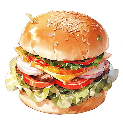 JPG 음식 채소 일러스트 수채화 치즈 패스트푸드 사람없음 햄버거 패티 국내일러스트 AI일러스트 AI콘텐츠 유제품 인스턴트 파일형식