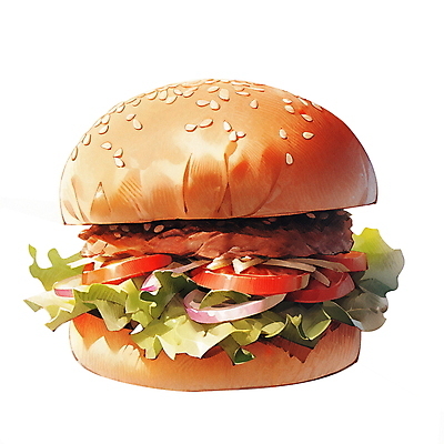 JPG 음식 채소 일러스트 수채화 패스트푸드 사람없음 햄버거 패티 국내일러스트 AI일러스트 AI콘텐츠 인스턴트 파일형식