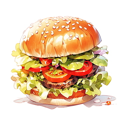 JPG 음식 채소 일러스트 수채화 패스트푸드 사람없음 햄버거 패티 국내일러스트 AI일러스트 AI콘텐츠 인스턴트 파일형식