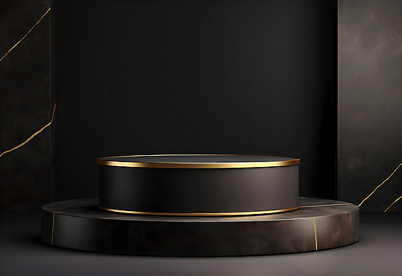 JPG 편집이미지 사람없음 3D 검은색 공간 금색 원형 대리석 단상 포디움 목업 편집3D AI컴퓨터그래픽 AI콘텐츠 도형 컬러 재료 무대 디지털합성 파일형식