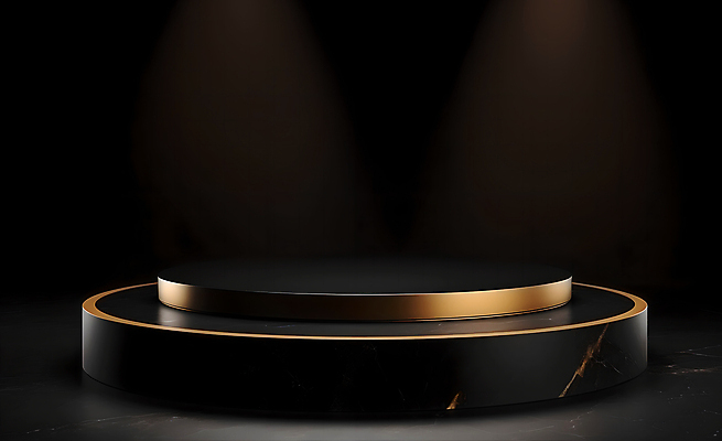 JPG 편집이미지 사람없음 3D 검은색 공간 금색 원형 대리석 단상 포디움 목업 편집3D AI컴퓨터그래픽 AI콘텐츠 도형 컬러 재료 무대 디지털합성 파일형식