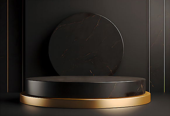 JPG 편집이미지 사람없음 3D 검은색 공간 금색 원형 대리석 단상 포디움 목업 편집3D AI컴퓨터그래픽 AI콘텐츠 도형 컬러 재료 무대 디지털합성 파일형식