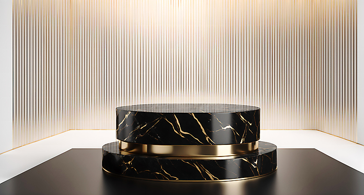 JPG 편집이미지 사람없음 3D 검은색 공간 금색 원형 대리석 단상 포디움 목업 편집3D AI컴퓨터그래픽 AI콘텐츠 도형 컬러 재료 무대 디지털합성 파일형식