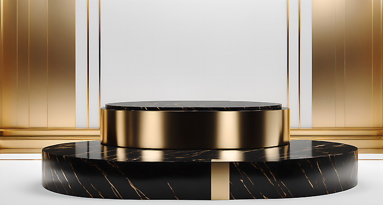 JPG 편집이미지 사람없음 3D 검은색 공간 금색 흰색 원형 대리석 단상 포디움 목업 편집3D AI컴퓨터그래픽 AI콘텐츠 도형 컬러 재료 무대 디지털합성 파일형식