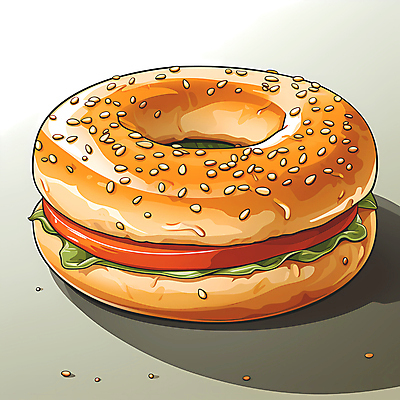 JPG 빵 채소 일러스트 샌드위치 사람없음 한개 갈색 베이글 베이글샌드위치 국내일러스트 AI일러스트 AI콘텐츠 1 음식 컬러 파일형식