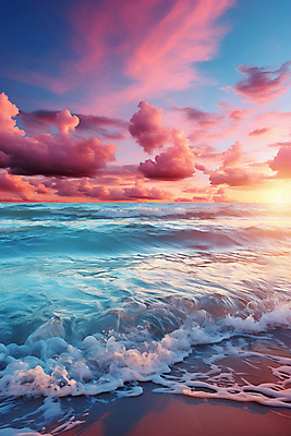 JPG 구름 편집이미지 물결 파도 바다 자연 하늘 해변 사람없음 햇빛 태양 일출 디지털합성 편집실사 AI포토 AI콘텐츠 자연요소 노을 CG 생태계 파일형식