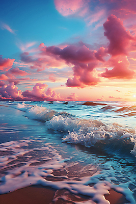 JPG 구름 편집이미지 물결 파도 바다 자연 하늘 해변 사람없음 햇빛 태양 일출 디지털합성 편집실사 AI포토 AI콘텐츠 자연요소 노을 CG 생태계 파일형식