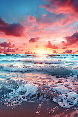 JPG 구름 편집이미지 물결 파도 바다 자연 하늘 해변 사람없음 햇빛 태양 일출 디지털합성 편집실사 AI포토 AI콘텐츠 자연요소 노을 CG 생태계 파일형식