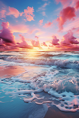 JPG 구름 편집이미지 물결 파도 바다 자연 하늘 해변 사람없음 햇빛 태양 일출 디지털합성 편집실사 AI포토 AI콘텐츠 자연요소 노을 CG 생태계 파일형식