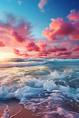 JPG 구름 편집이미지 물결 파도 바다 자연 하늘 해변 사람없음 햇빛 태양 일출 디지털합성 편집실사 AI포토 AI콘텐츠 자연요소 노을 CG 생태계 파일형식