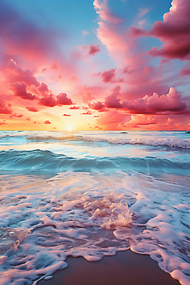 JPG 구름 편집이미지 물결 파도 바다 자연 하늘 해변 사람없음 햇빛 태양 일출 디지털합성 편집실사 AI포토 AI콘텐츠 자연요소 노을 CG 생태계 파일형식