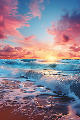 JPG 구름 편집이미지 물결 파도 바다 자연 하늘 해변 사람없음 햇빛 태양 일출 디지털합성 편집실사 AI포토 AI콘텐츠 자연요소 노을 CG 생태계 파일형식