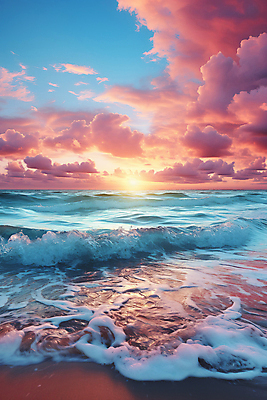 JPG 구름 편집이미지 물결 파도 바다 자연 하늘 해변 사람없음 햇빛 태양 일출 디지털합성 편집실사 AI포토 AI콘텐츠 자연요소 노을 CG 생태계 파일형식