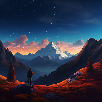 JPG 전신 나무 구름 편집이미지 남자 여행 밤하늘 산 아웃도어 한명 서기 풍경 성인 일몰 등산 가을 바위 정상 성인남자한명만 백패킹 편집실사 AI일러스트 AI콘텐츠 자연요소 식물 1 계절 모션 하늘 사람 레포츠 노을 트래킹 돌_바위 야간 CG 남자한명만 성인남자만 파일형식