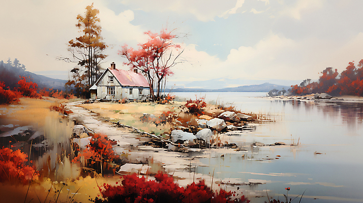 JPG 나무 구름 편집이미지 자연 하늘 단풍나무 산 주택 풍경 사람없음 강 가을풍경 바위 시골 디지털합성 시골길 유화 이미지편집 편집실사 자연요소 식물 길 단풍 미술 건물 돌_바위 CG 생태계 파일형식 가을_계절