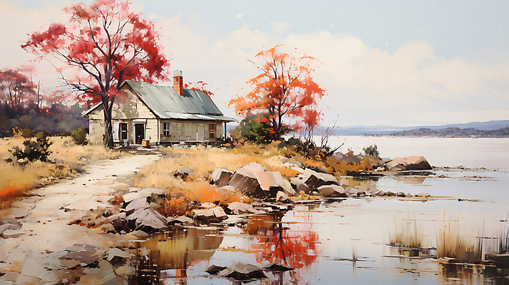 JPG 나무 구름 편집이미지 자연 하늘 단풍나무 산 주택 풍경 사람없음 강 가을풍경 바위 시골 디지털합성 시골길 유화 이미지편집 편집실사 자연요소 식물 길 단풍 미술 건물 돌_바위 CG 생태계 파일형식 가을_계절