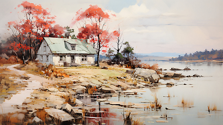 JPG 나무 구름 편집이미지 자연 하늘 단풍나무 산 주택 풍경 사람없음 강 가을풍경 바위 시골 디지털합성 시골길 유화 이미지편집 편집실사 자연요소 식물 길 단풍 미술 건물 돌_바위 CG 생태계 파일형식 가을_계절