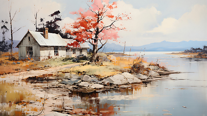 JPG 나무 구름 편집이미지 자연 하늘 단풍나무 산 주택 풍경 사람없음 강 가을풍경 바위 시골 디지털합성 시골길 유화 이미지편집 편집실사 자연요소 식물 길 단풍 미술 건물 돌_바위 CG 생태계 파일형식 가을_계절