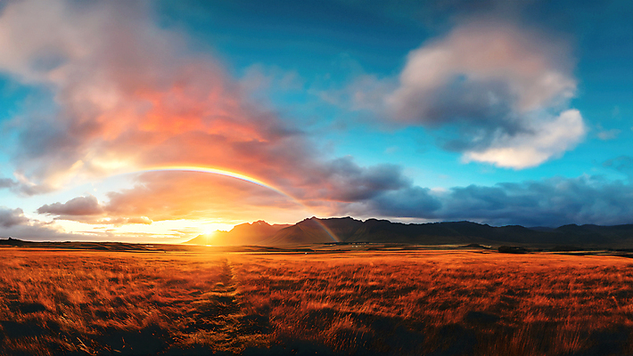 JPG 구름 편집이미지 무지개 밭 자연 하늘 산 풍경 초원 사람없음 햇빛 일몰 편집실사 AI포토 AI콘텐츠 자연요소 농업 태양 노을 CG 생태계 파일형식