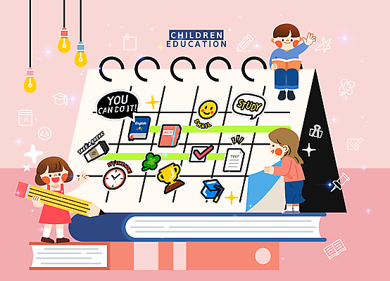 전신 학생 여자 어린이교육 남자 어린이 시계 분홍색 스티커 일러스트 학사모 전구 서기 들기 앉기 소녀 소년 책 세명 반짝임 연필 손들기 가리킴 네잎클로버 계획 트로피 시험지 스케줄러 탁상달력 어린이만 국내일러스트 AI파일 식물 모자_잡화 교육 컬러 컨셉 졸업 모션 학용품 사람 손짓 필기구 달력 클로버 상_우승 파일형식 벡터