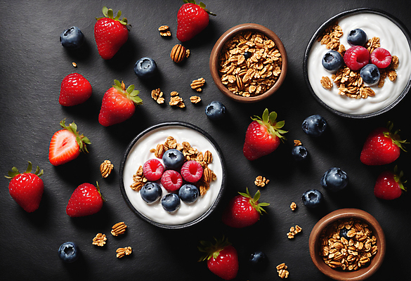 JPG 편집이미지 그릇 딸기 사람없음 견과류 블루베리 산딸기 블랙베리 그래놀라 그릭요거트 편집실사 AI포토 AI콘텐츠 식기 음식 과일 CG 요거트 파일형식