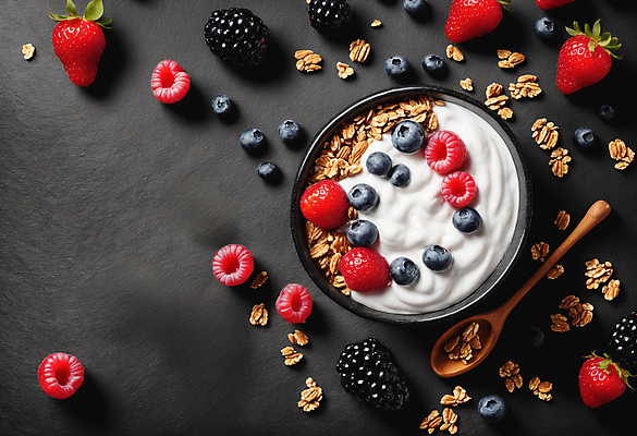 JPG 편집이미지 그릇 딸기 사람없음 견과류 블루베리 산딸기 블랙베리 나무스푼 그래놀라 그릭요거트 편집실사 AI포토 AI콘텐츠 식기 음식 과일 CG 나무숟가락 요거트 파일형식