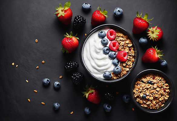 JPG 편집이미지 그릇 딸기 사람없음 견과류 블루베리 산딸기 블랙베리 그래놀라 그릭요거트 편집실사 AI포토 AI콘텐츠 식기 음식 과일 CG 요거트 파일형식