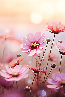 JPG 편집이미지 분홍색 자연 풍경 사람없음 디지털합성 코스모스 보케 편집실사 AI포토 AI콘텐츠 꽃 컬러 CG 생태계 파일형식